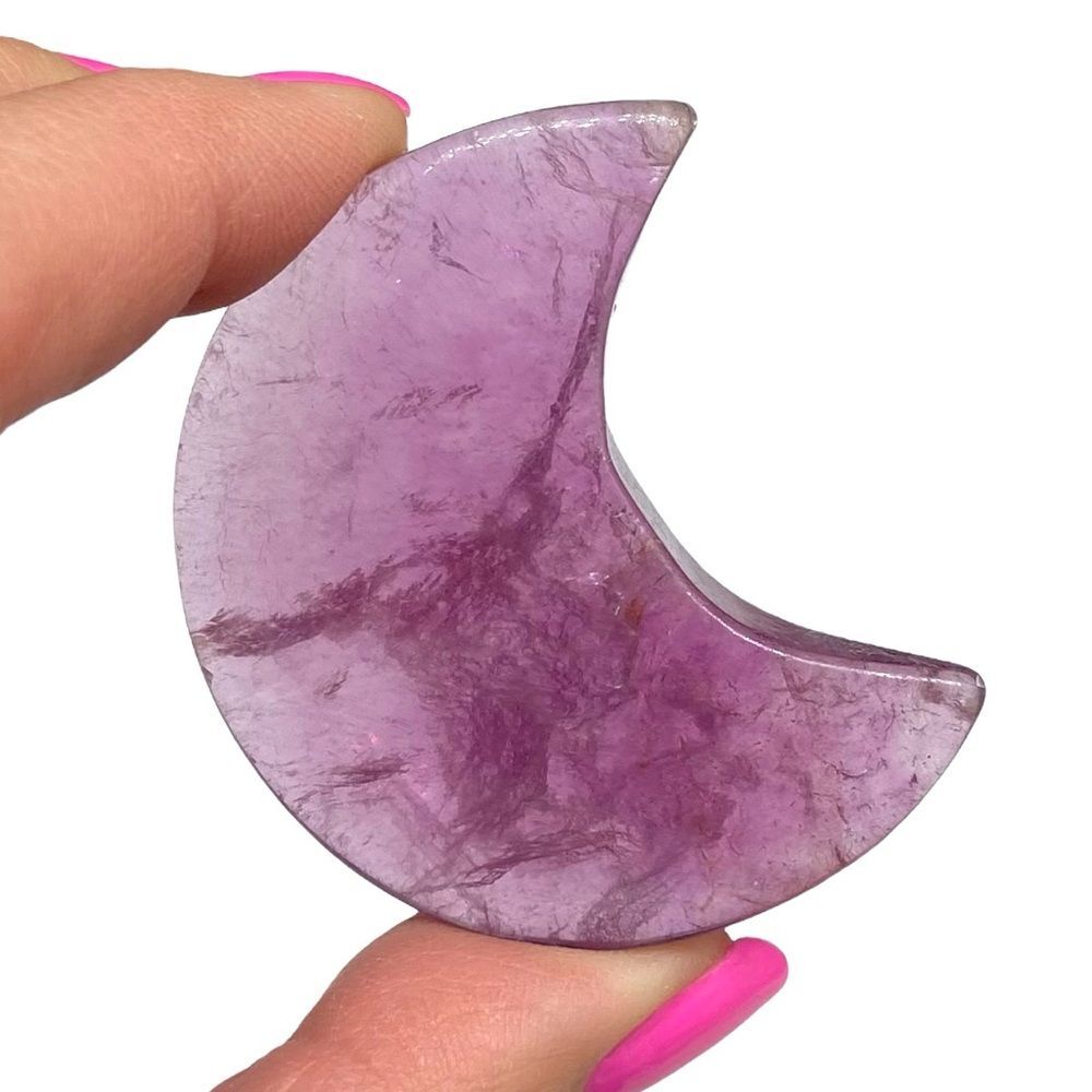 Fluorite Moon Shaped Crystal Hand Carved Carving Purple Celestial Decor Gift